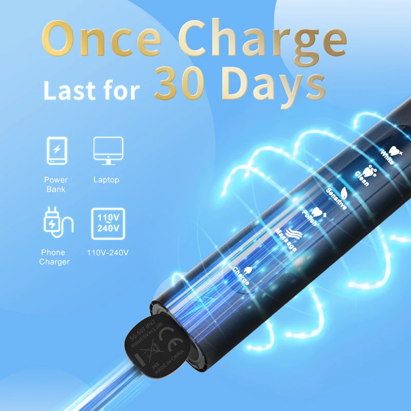 Adulto sônico escova de dentes elétrica seago SG-507 recarregável 5 modos profunda oral limpo macio dupont cerdas cabeças escova