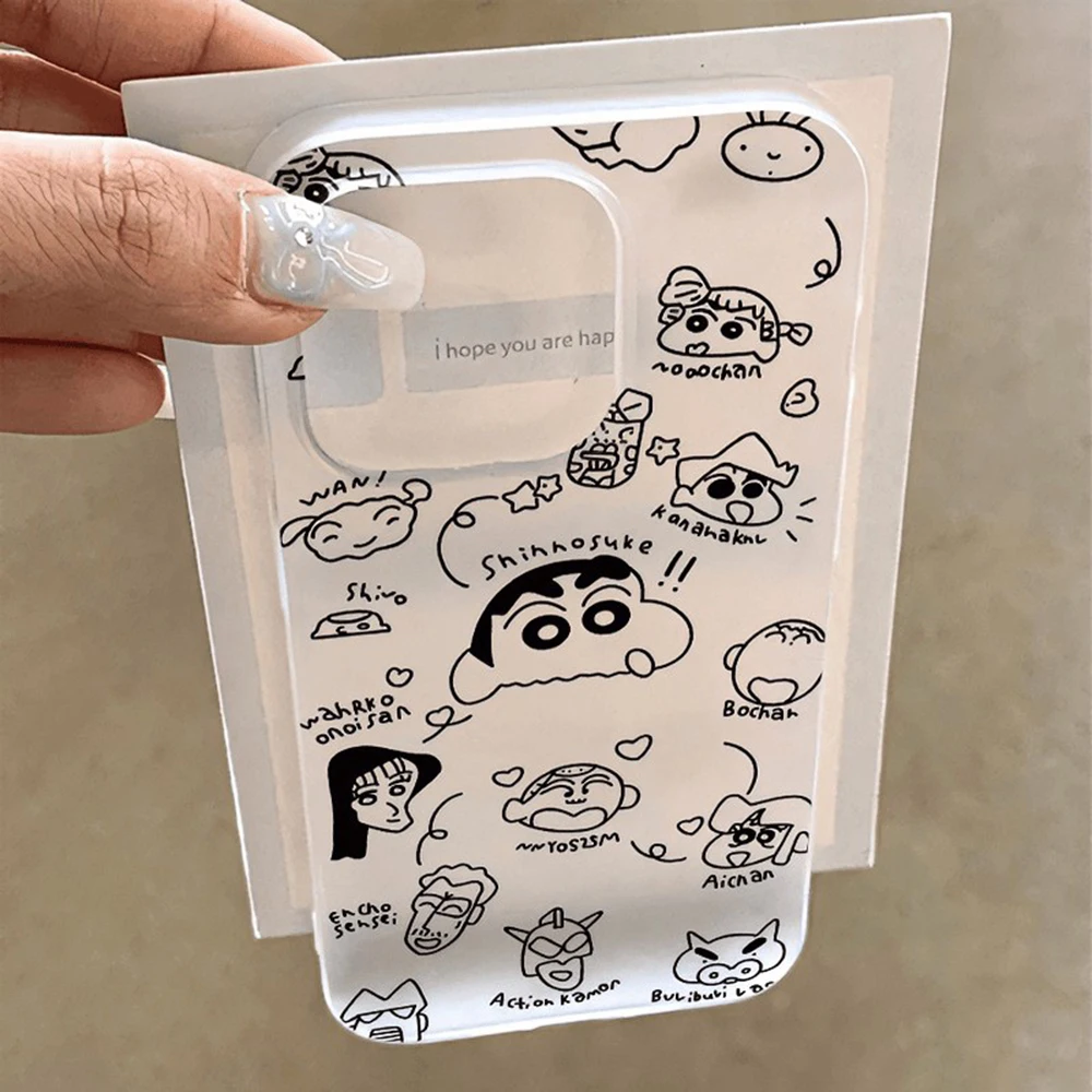 Funda de teléfono divertida y bonita con crayones C Shinchans para iPhone 17 16E 16 15 14 Plus 13 12 11 7 8 Plus Pro XS Max, funda transparente esmerilada