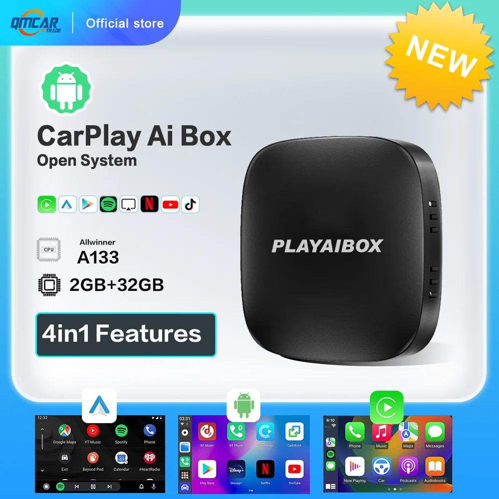 Playaibox Wireless CarPlay Adapter Android Auto Tv Box For Netflix Youtube For Volvo Benz Audi Mazda Chevrolet Ford VW Hyundai 