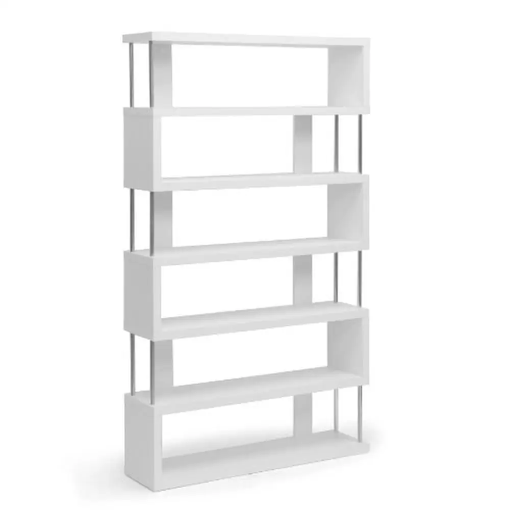 

Contemporary 6-Shelf Bookcase White 75.5-inch H Heavy Duty Chrome-Plated Steel Supports versatile design Bedroom or Study Room