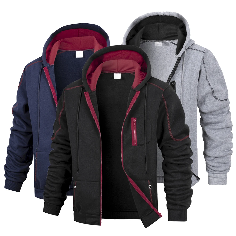 Męska sportowa bluza z kapturem na zamek błyskawiczny jednokolorowa bluza kardigan dla mężczyzn odzież sportowa Slim Fit casualowa kurtka