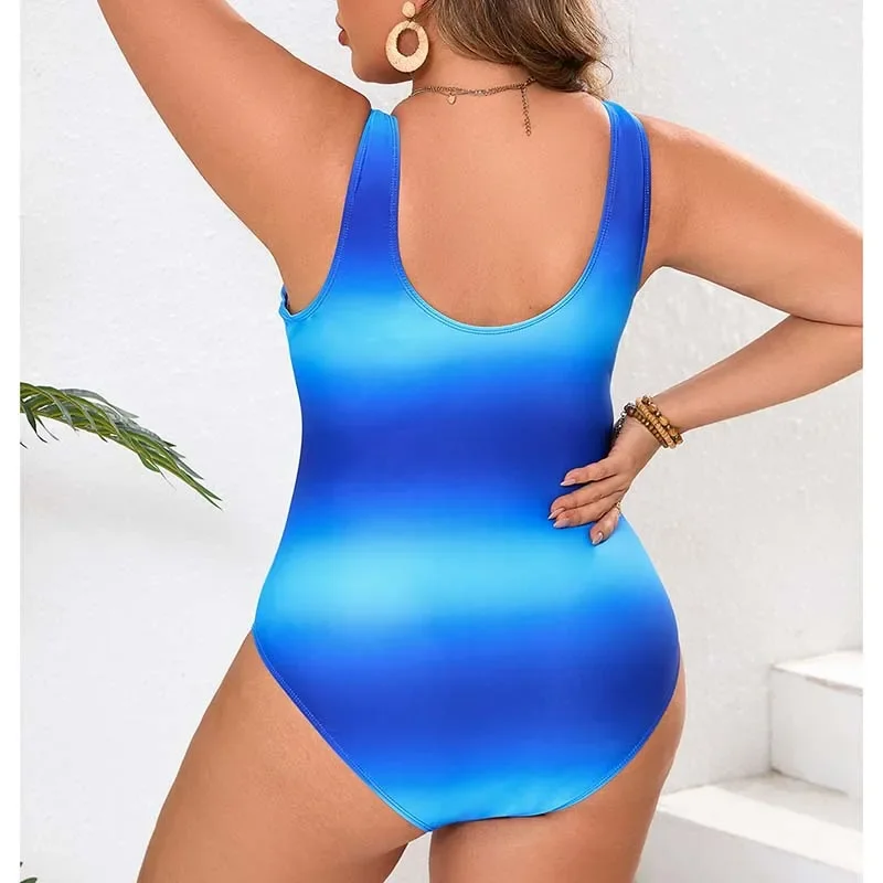 

Новый купальник бикини больших размеров с градиентом и v-образным вырезом, женский цельный купальник, плиссированный эффект похудения из материкового Китая