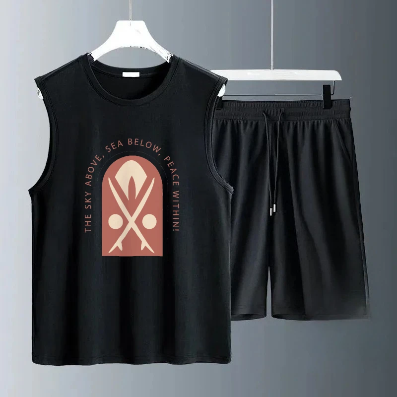 

2025 Casual Men's Sets Red cross print Summer Sleeveless Daily Outfit Breathable Comfortable Fashionable luxury men's clothing