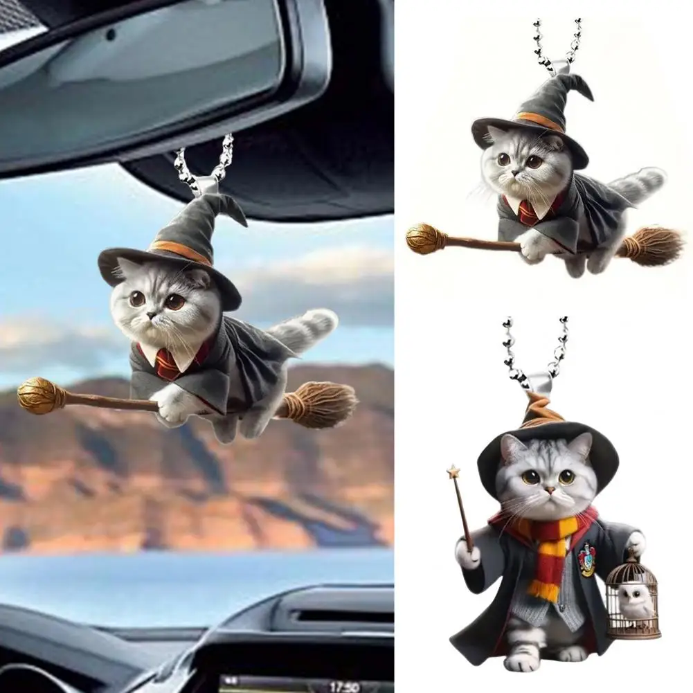 Acrylic Car Charm Set Acrylic Magic Kitten Decor Adorable Acrylic Cat Pendants for Car Xmas Tree Decorations Set of 2 Cute