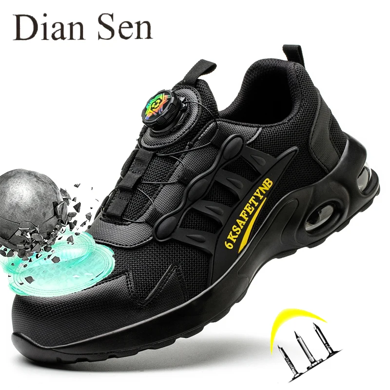 

Mens Steel Toe Work Sneakers, Black, Anti-smash, Breathable, Slip Resistant, Indestructible Construction Safety Shoes Work Boots