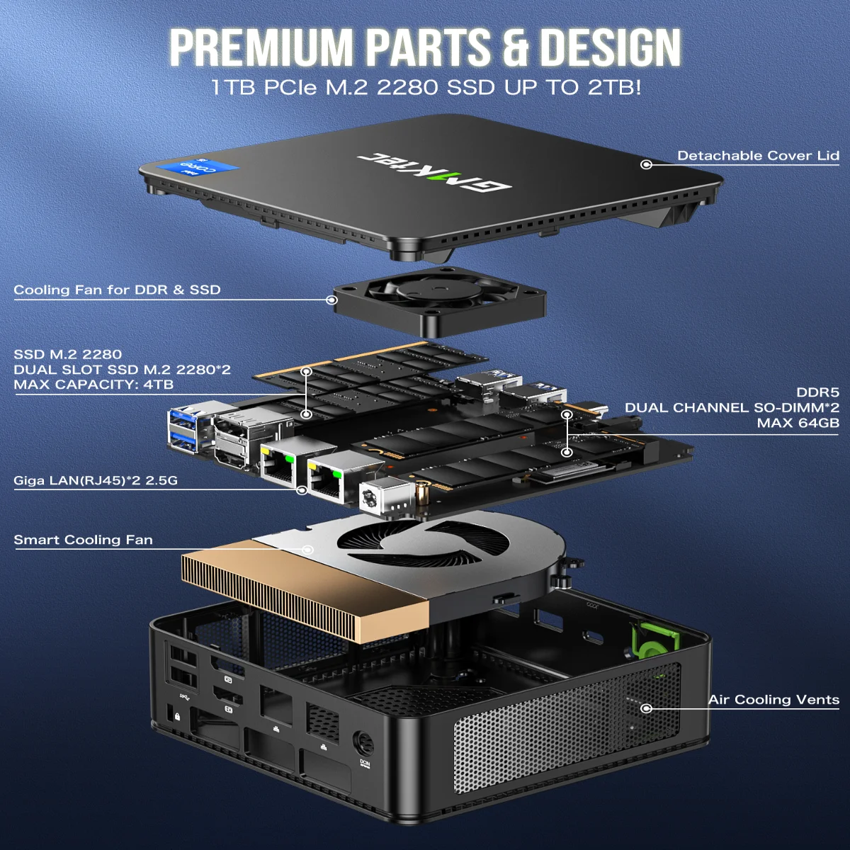 GMKtec NucBox K7 Intel 13th Core i5 13500H DDR5 16+512 ГБ/32+1 ТБ Мини-ПК Window 11 Pro PCIe4.0 M.2 SSD USB4.0 Настольный компьютер