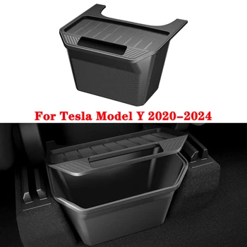 Achterste Middenconsole Opbergdoos Voor Tesla Model Y 2020-2024, Tpe Verborgen Ontwerp 2e Rij Stoel Organisator Prullenbak Met Deksel