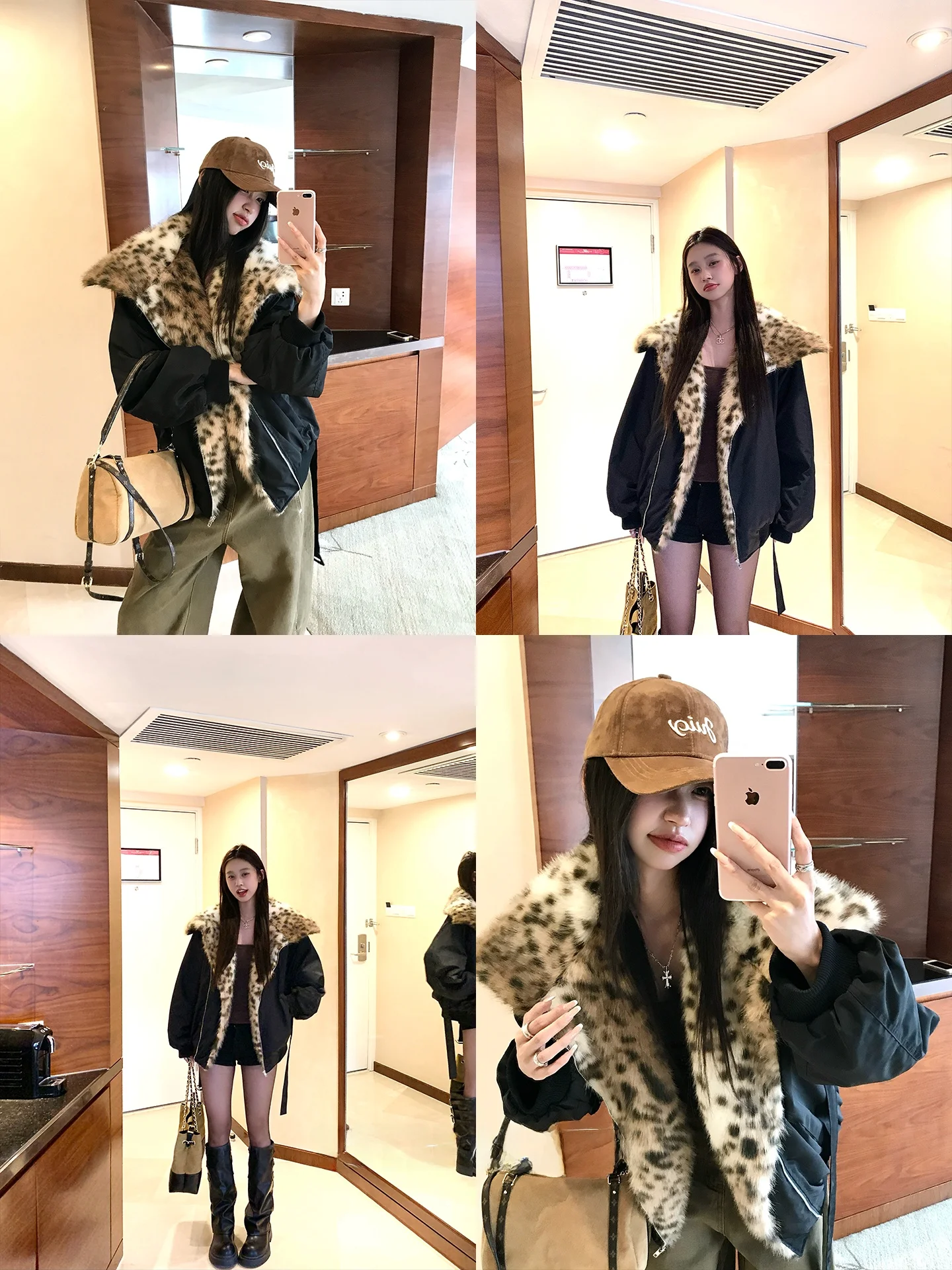 

Faionable Leopard Print Outerwear Versatile Slimming Design Korean Sle Women's Coat Thiened Long Sve Zipper Closure