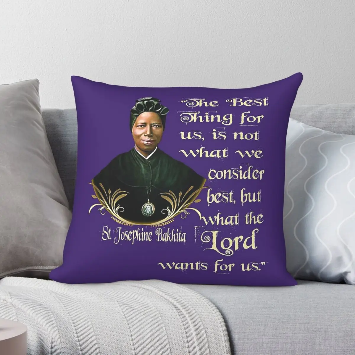 Saint Josephine Bakhita Catholic Square Pillowcase Polyester Linen Velvet Printed Zip Decorative Throw Pillow Sofa Seater Case