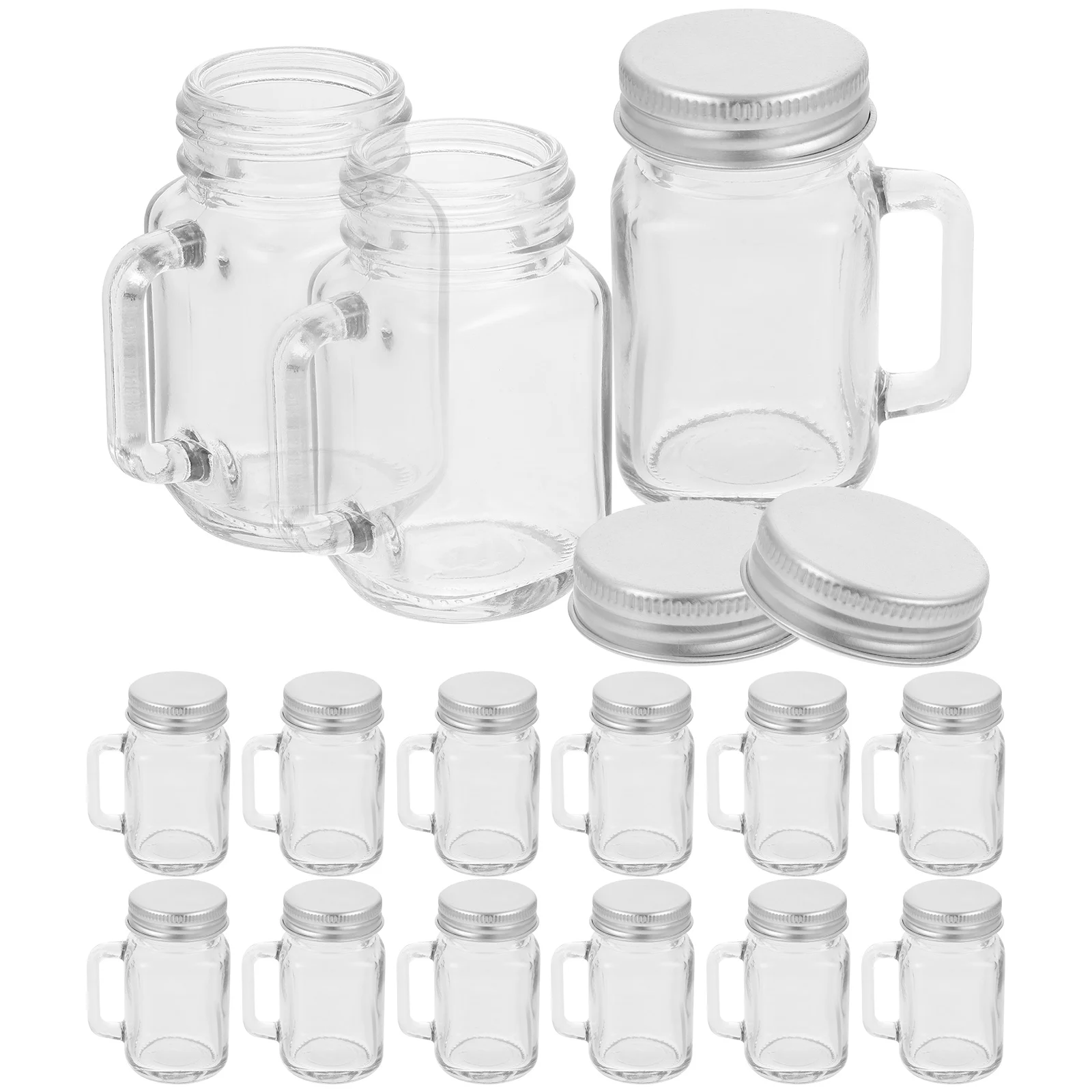 

16Pcs Household Jam Jars Glass Storage Bottles with Handle for Fruits Jam and Honey Preservation Mini Jars Drink Storage Bottles