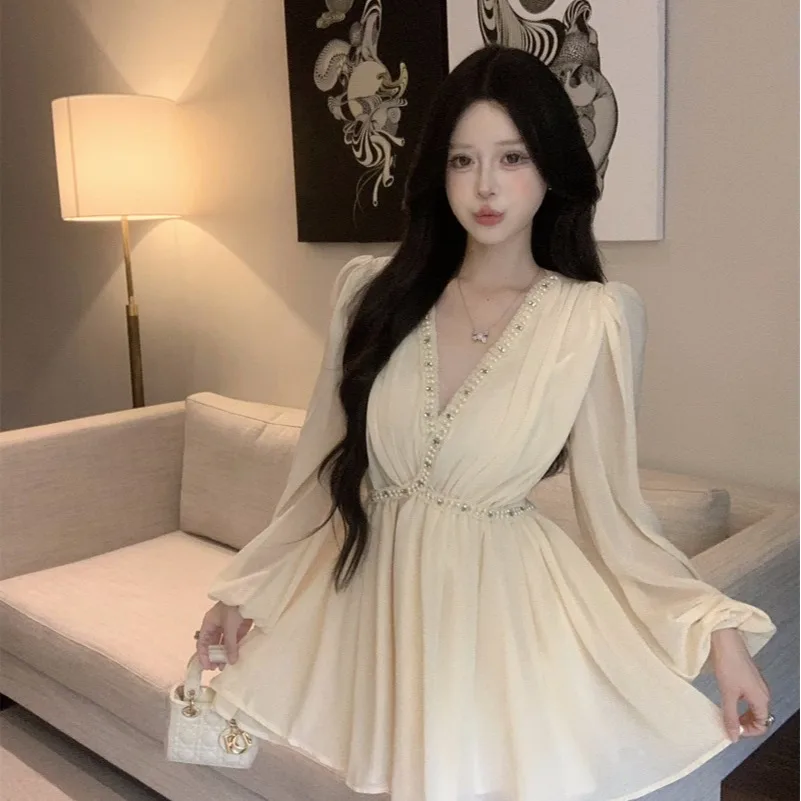 

Весна-Лето 2026: Винтажное платье-миди в стиле «Принцесса» с длинными рукавами, европейская мода, повседневная одежда