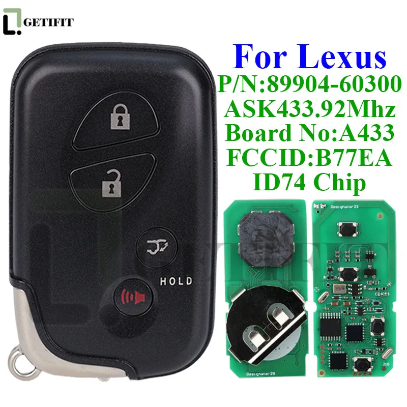 Smart Auto Remote Car Key for Lexus LX570 RX270 RX300 RX350 Board No:A433 ASK 433.92MHz ID74 Chip FCCID:B77EA Aftermarket 2012