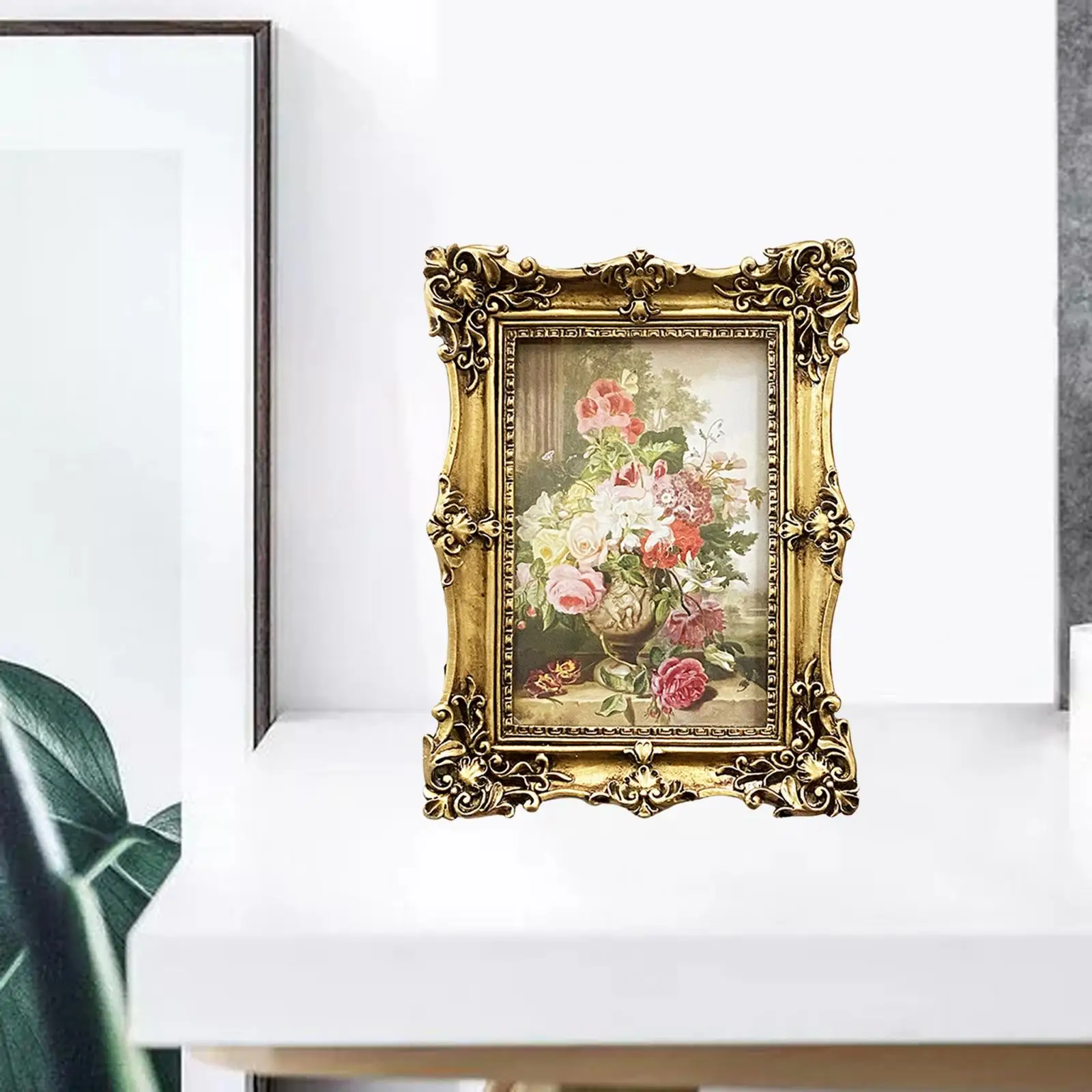 Antique Gold Photo Frame Picture Holder Wall Desktop Embossed Ornate for Wedding Office Living Room Decor Table Ornament Gift