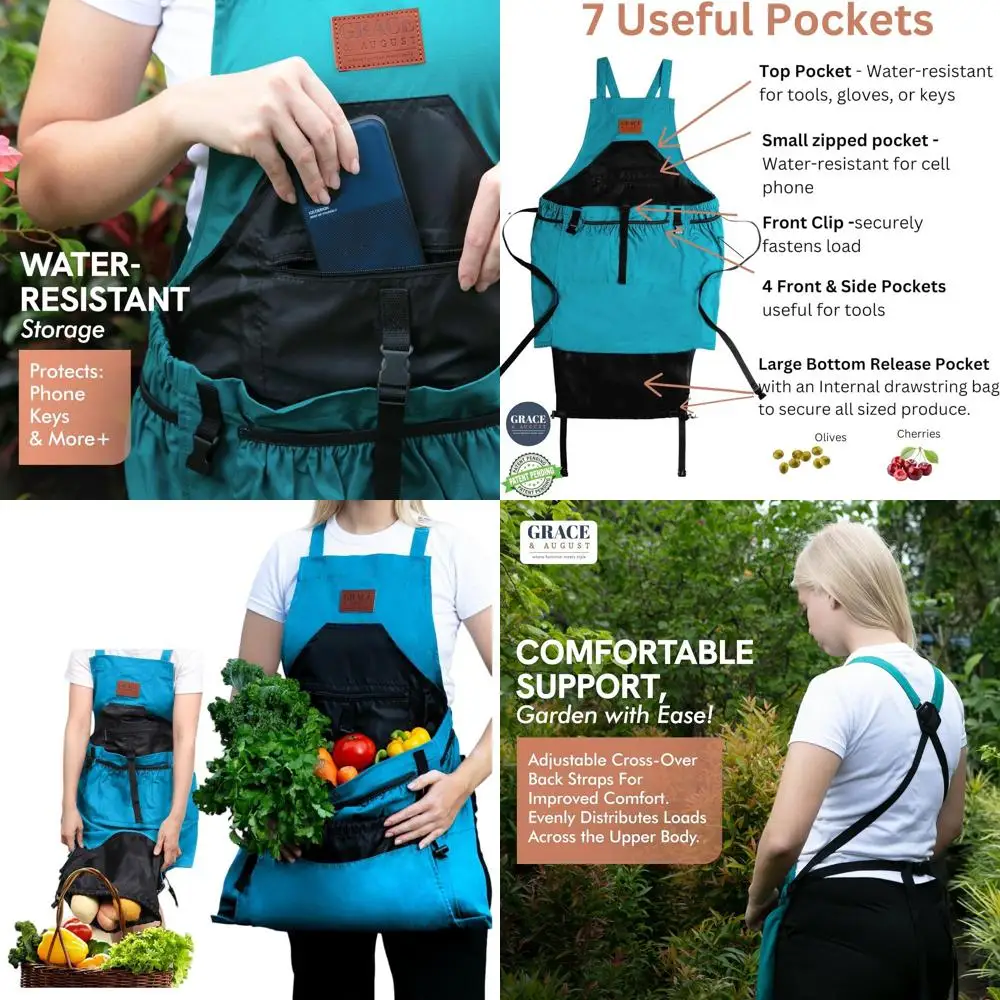 

Functional Gardening Apron with 7 Pockets and Drawstring Bag - Ideal Unisex Gift