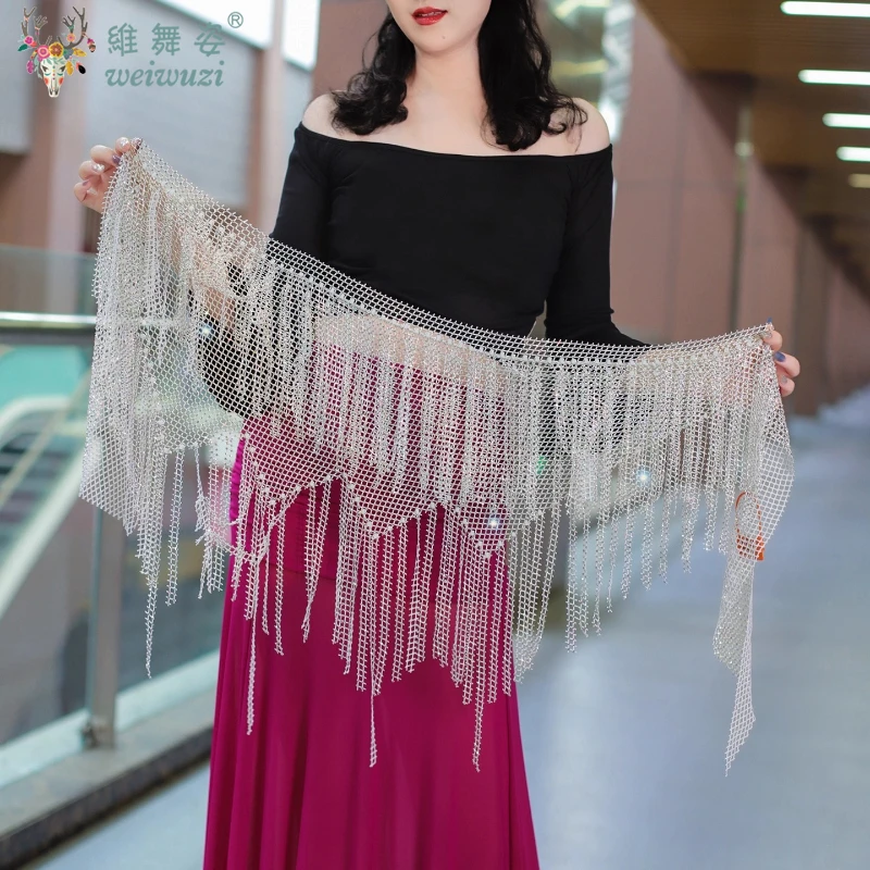 เข็มขัดเต้นรำท้องสำหรับผู้หญิง AB Stones Tassel Triangle Hip Scarf Adult Oriental Dance Practice Accessories Belts