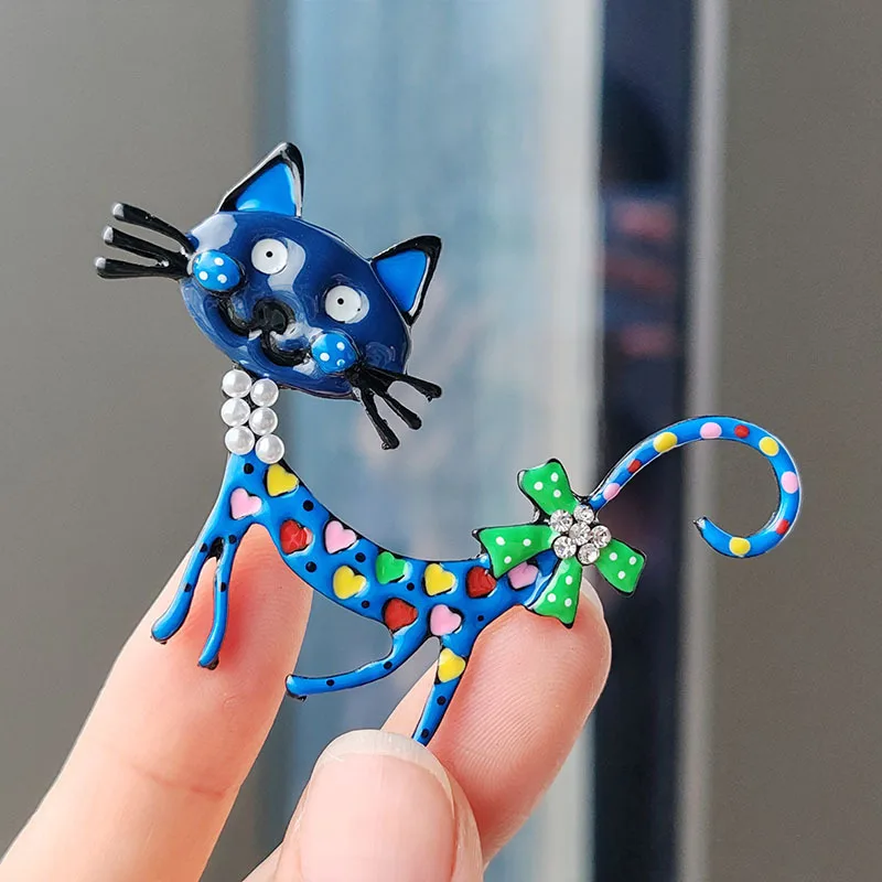 Mode Niedlichen Cartoon Blau Rot Katze Broschen Für Frauen Emaille Tier Brosche Pins Corsage Party Büro Casual Schmuck Geschenke – Detail 8