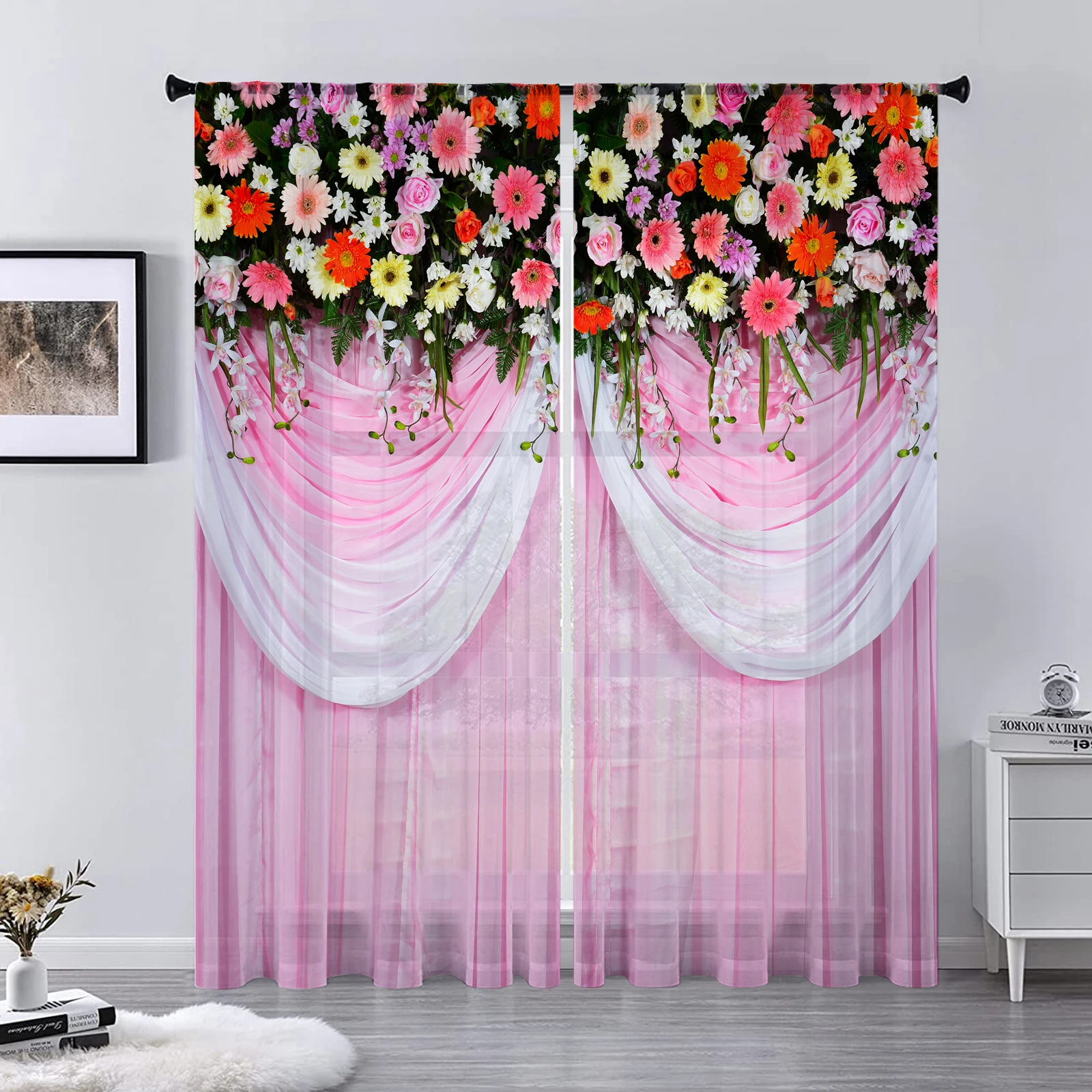 3D Flower Wall Curtains For Living Room Transparent Tulle Sheer Curtain Curtains Window Sheer For The Bedroom Accessories Decor