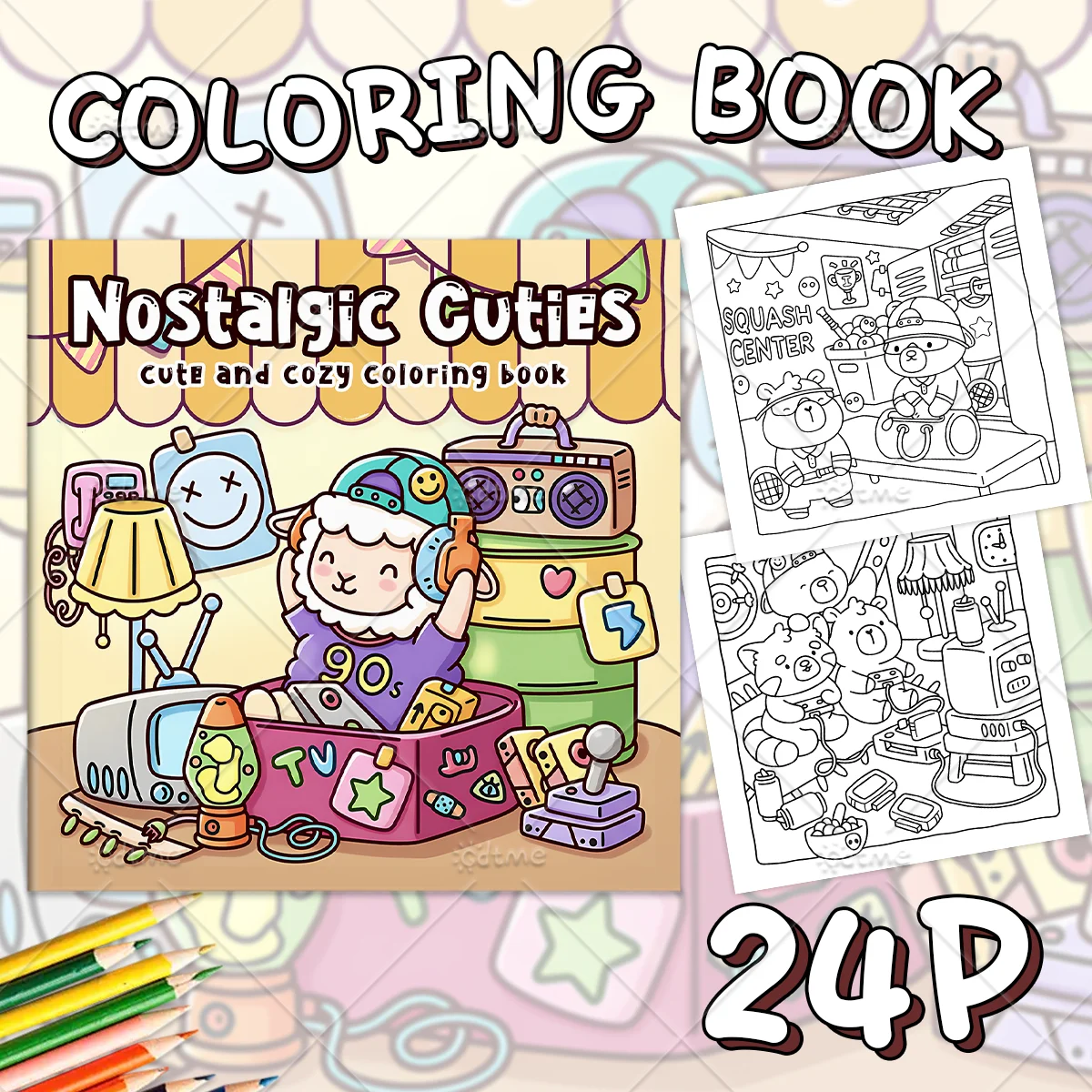 Nostalgic Cuties Cozy Kawaii Retro 90s Sheep Coloring Book Stress Relief Adult Drawing Pages Anxiety Relief Art Book