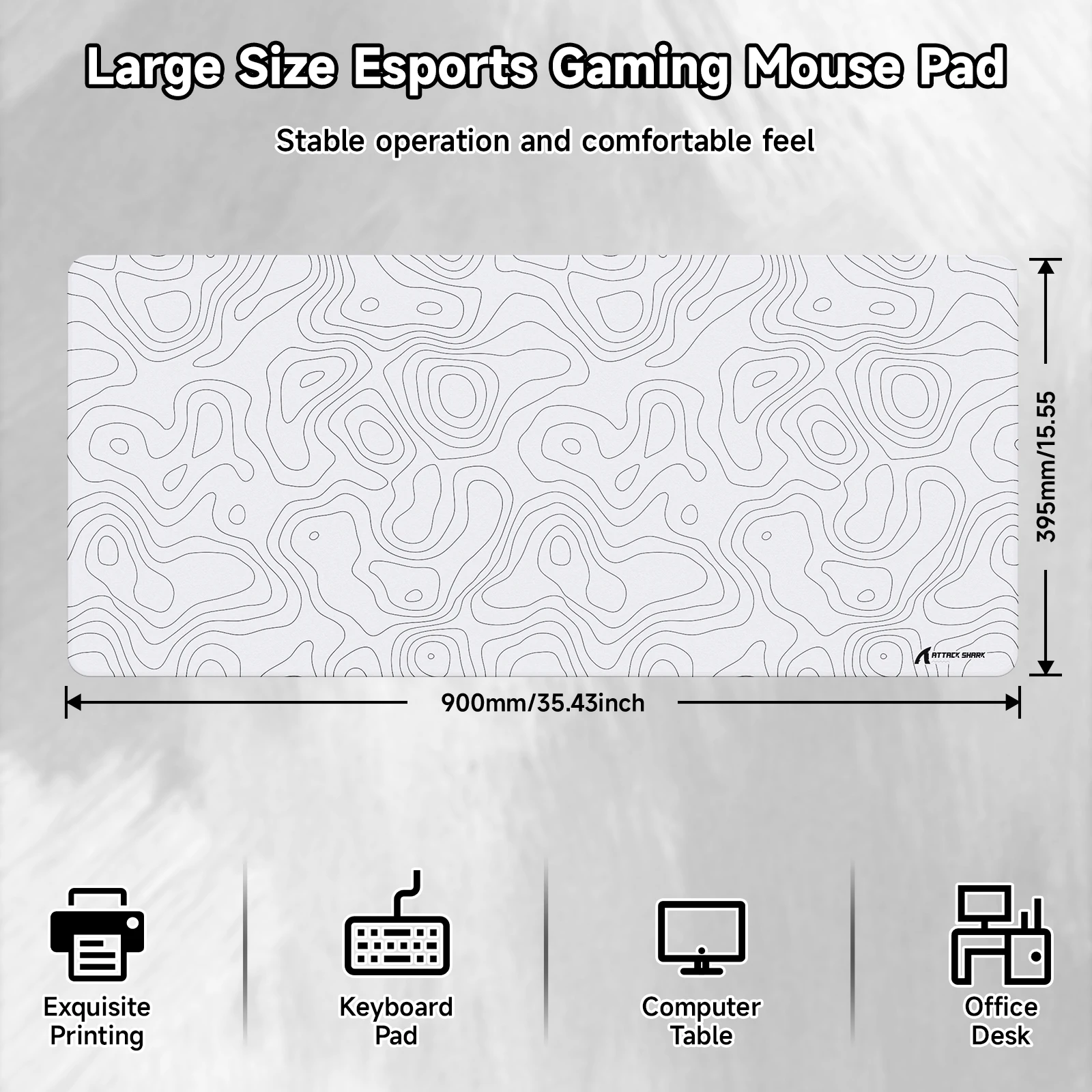 ATTACK SHARK CM02PRO Gaming Mouse Pad 4mm Thick Topographic Woven Cloth Non Slip Rubber Base Waterproof For PC Office E-Sports