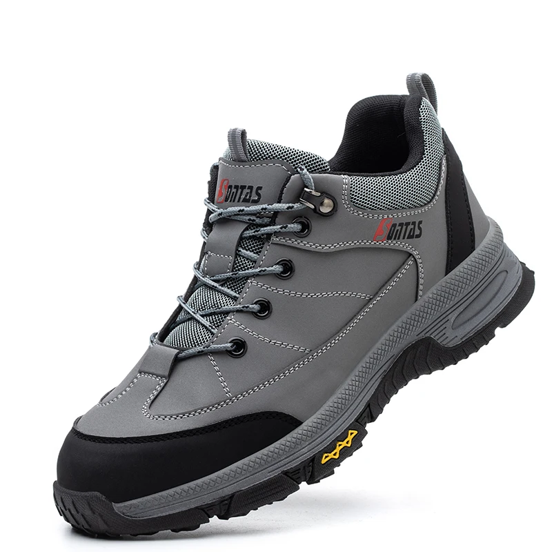 plus size men's casual steel toe cap work safety shoes cow suede leather welding sneakers worker security boots protect footwear