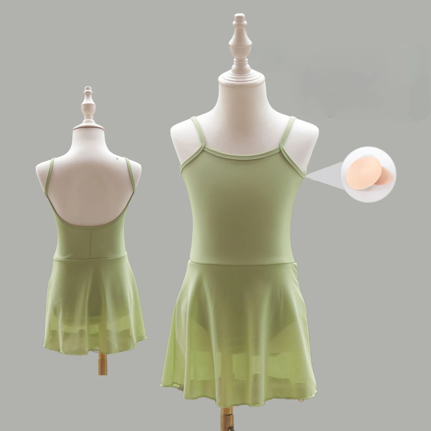 Girls Spaghetti Strap Back Low Cut Ballet Skirted Leotard Elegant Dance Dress Soft Children Daily Practice Performance Dancewear