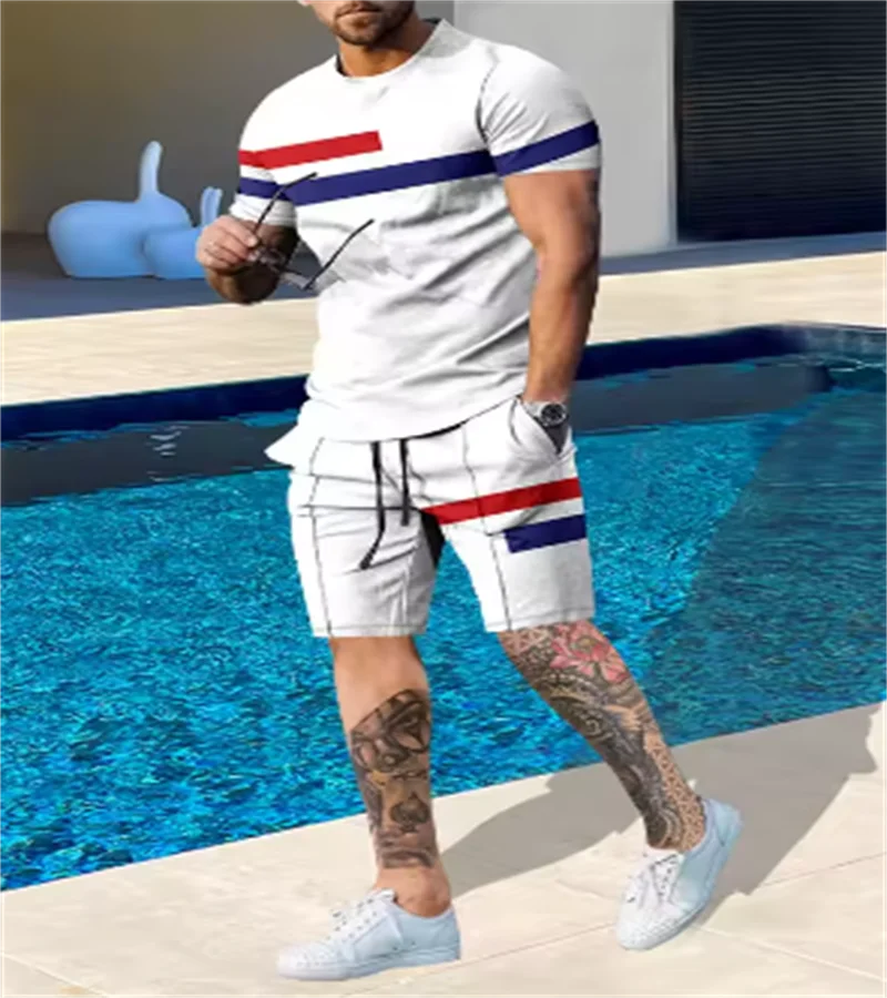

2025 Summer New Men's Sports Suit Outdoor Sports Running Shorts Street Fashion Casual Loose and Comfortable 3D T-shirt Suit