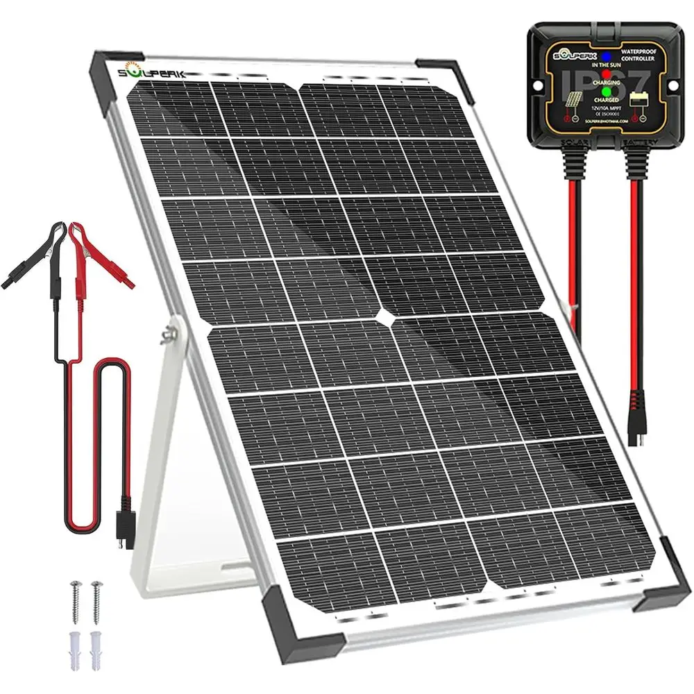 30W Solar Battery Charger Solar Battery Maintainer + Upgrade 10A MPPT Charge Controller + Adjustable Mount Bracket for Car RV Bo