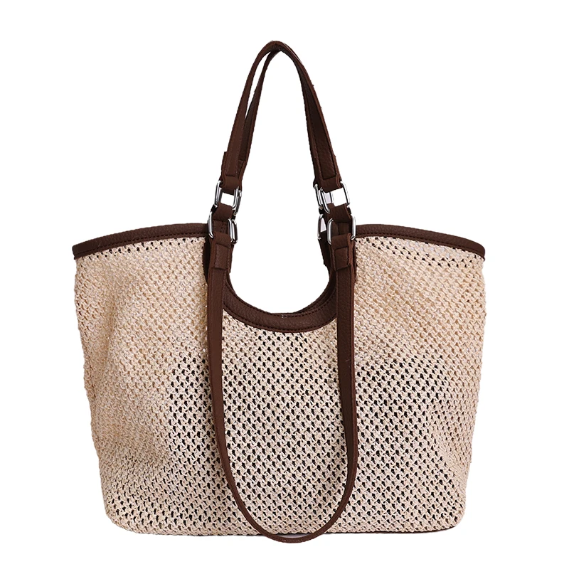 

Модная сумка-тоут из ажурной ткани для летнего отдыха, путешествий и шопинга, вместительная пляжная сумка в отпускном стиле для женщин