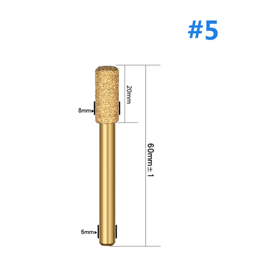 Tête de bavure diamantée brasée sous vide, tige de 6mm, meulage, lime à distance, forets pour pierre, acier, fonte, polissage, outils automobiles