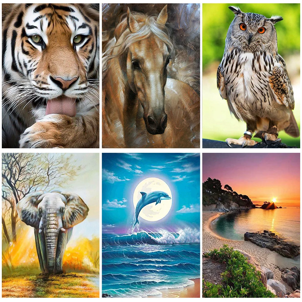 

Miaodu DIY 5D Diamond Painting Animal Horse Tiger Elephant Embroidery Landscape Home Decor Cross Stitch Mosaic Art Needlework