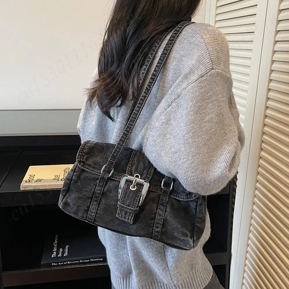 

Denim Square Hobo Shoulder Bags Shopping Cowboy Handbags Women Pillow Armpit Bag Travel Boston Bowling Bag Retro Top-Handle Bags