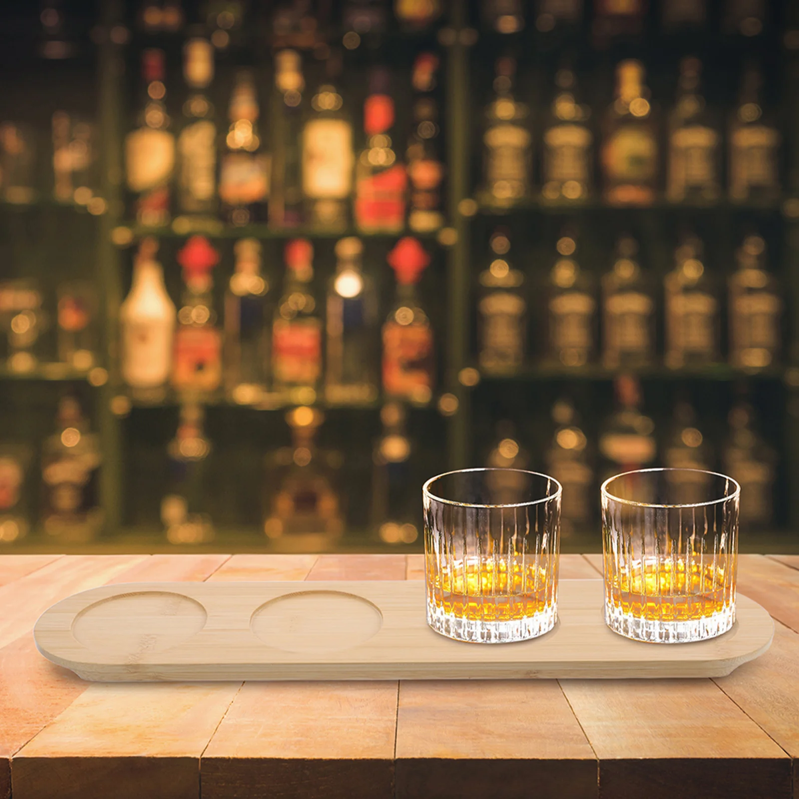 

2Pcs Wooden Whiskey Glass Tray Natural Wood 4-Slot Holder for Wine Beer Cocktail Drinking Glass Display Bar Party Decor