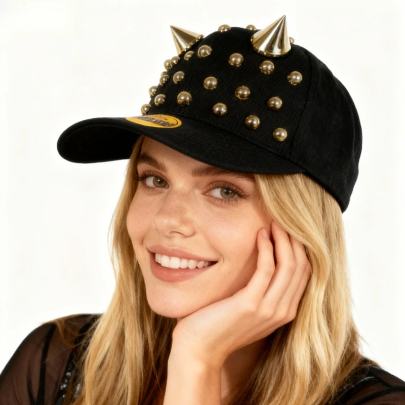1 Stück verstellbare Snapback-Baseballkappe im Y2K-Stil mit metallischer Niete, modische, atmungsaktive Unisex-All-Season-Freizeitkappe für Männer, Frauen