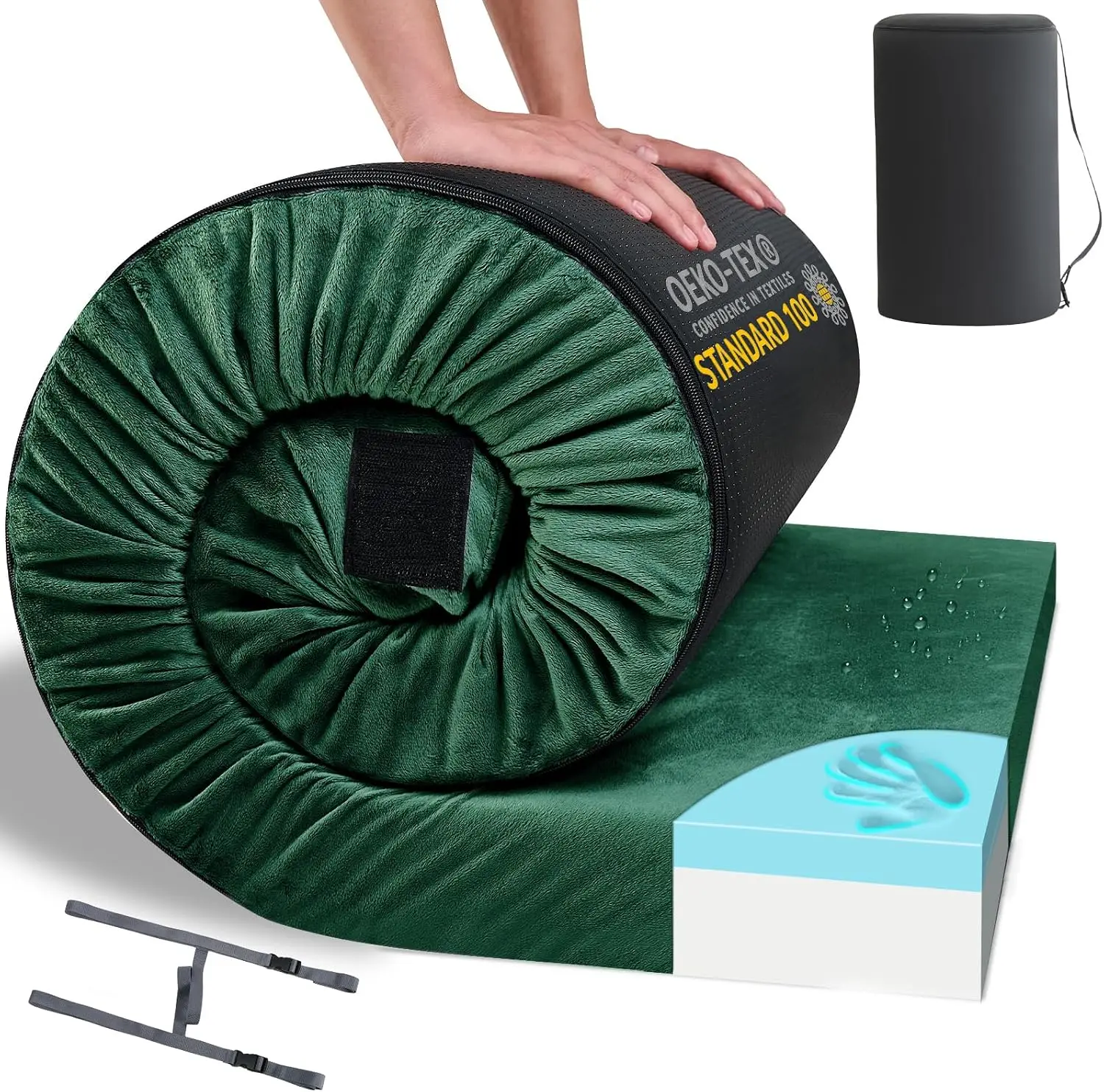 Memory Foam Camping Mattress Pad: Portable Car Sleeping Pad | Roll Up Floor Mattress for Camping Cot Tent Truck Travel, Non-Slip