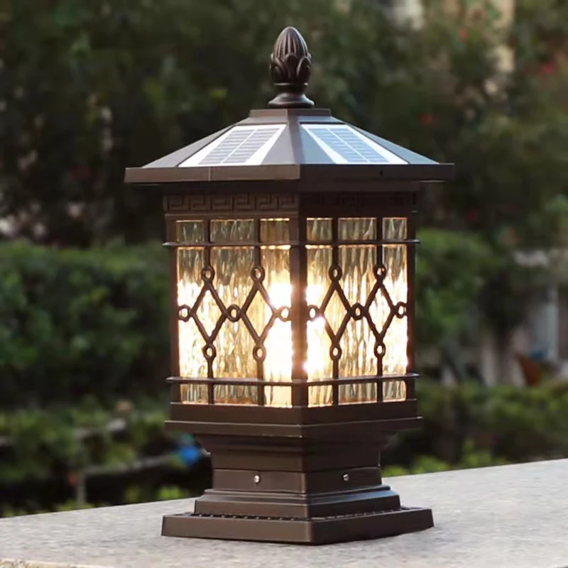 PLLY Outdoor Solar Post Lamp Classical Retro Waterproof Courtyard Led for Decoration Garden Balcony Villa Wall Light