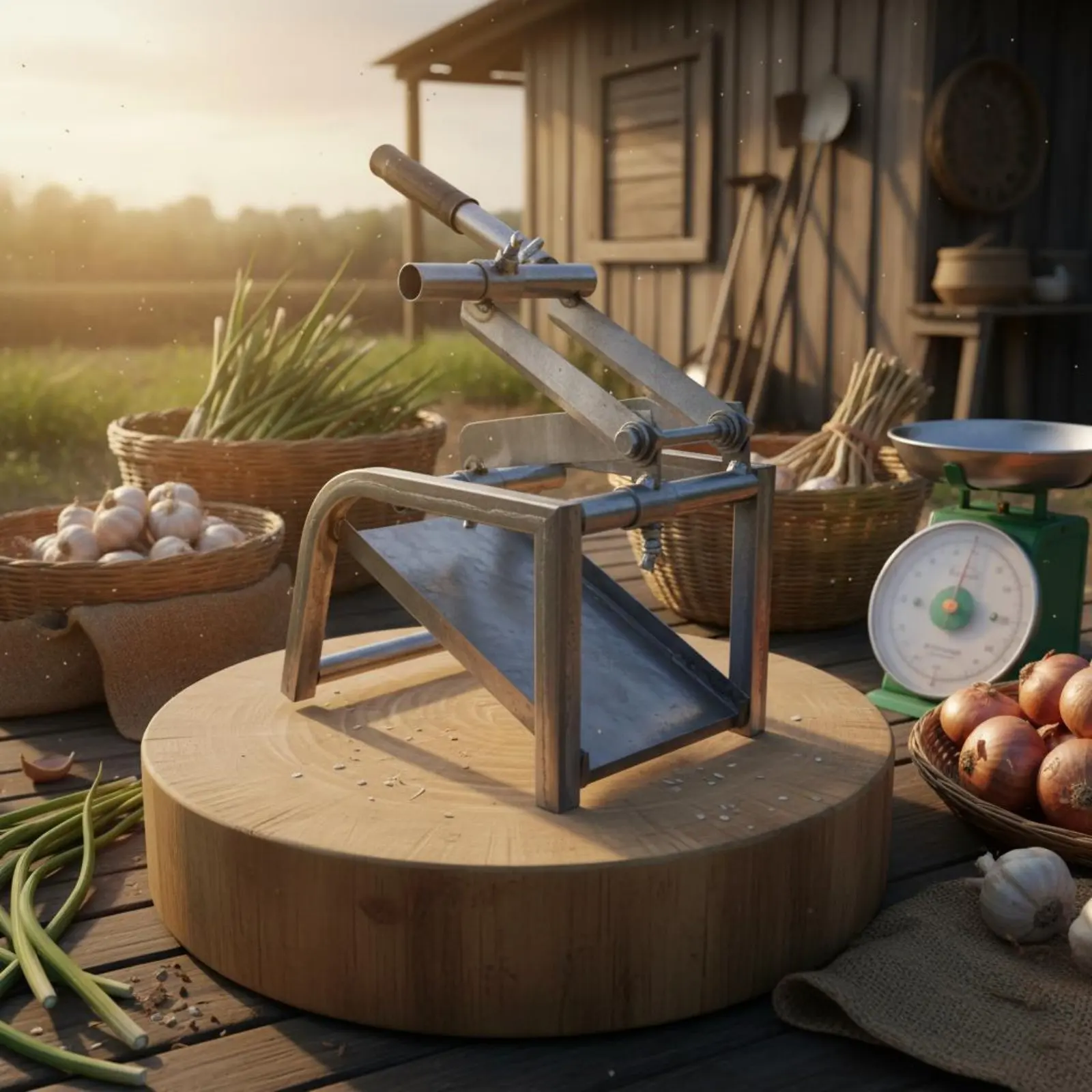 Double Blade Garlic Root Cutter Metal Garlic Chopping Device Garden Crop Cutting Tool Multi-Function Sturdy for Farmers Farmland