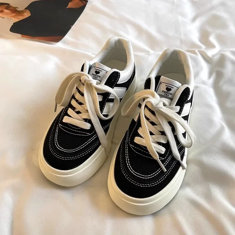 Zapatos De lona para Mujer, novedad De Otoño De 2023, zapatos De plataforma informales a la moda, zapatos De suela plana con cordones para caminar y correr, Zapatillas De Mujer