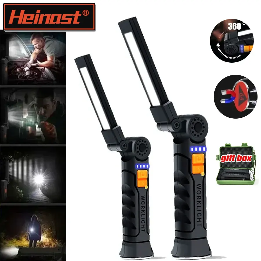 다기능 회전식 작업등, 자석 후크가 있는 USB 충전식 손전등, 자동차 수리 검사 및 비상 상황에 이상적
