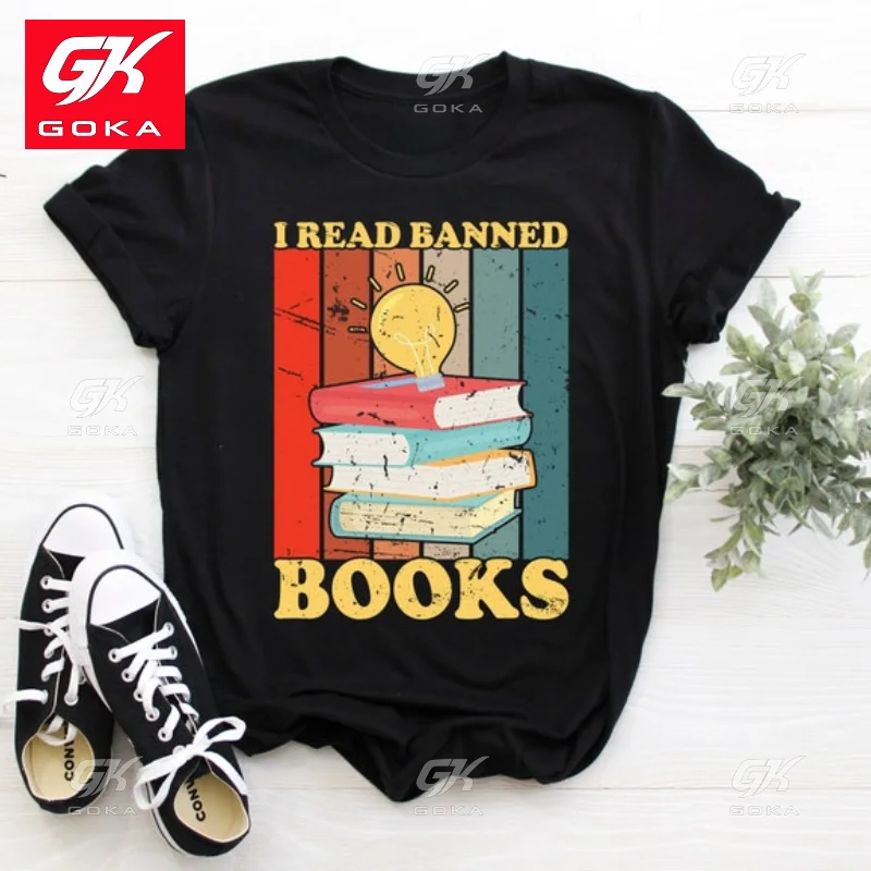 I Read Banned Books Funny Bookworm Cotton T Shirt Book Lover Gift Retro Vintage Tees Aesthetic Clothes Women Clothes T Shirts