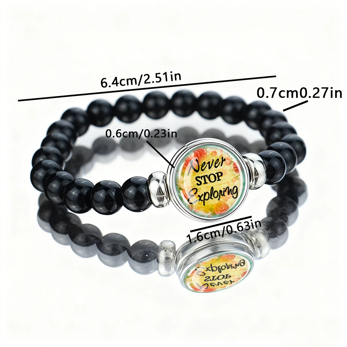 1pc Courage Quote Black Background Blue Bead Bracelet Fashionable Exquisite Glass Cabochon Adhesive Buckle Exquisite Bracelet