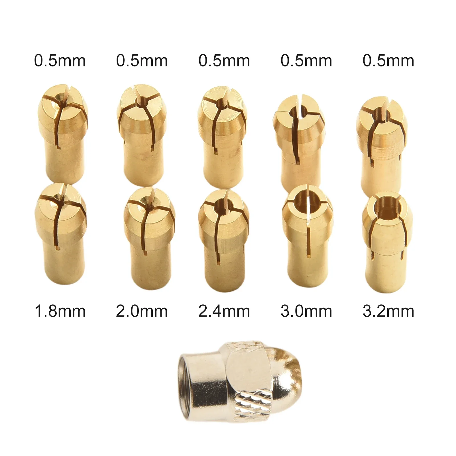 ドレメル回転工具用チャックセット,真ちゅう製ドリル,3方向,0.5〜3.2mm,10個