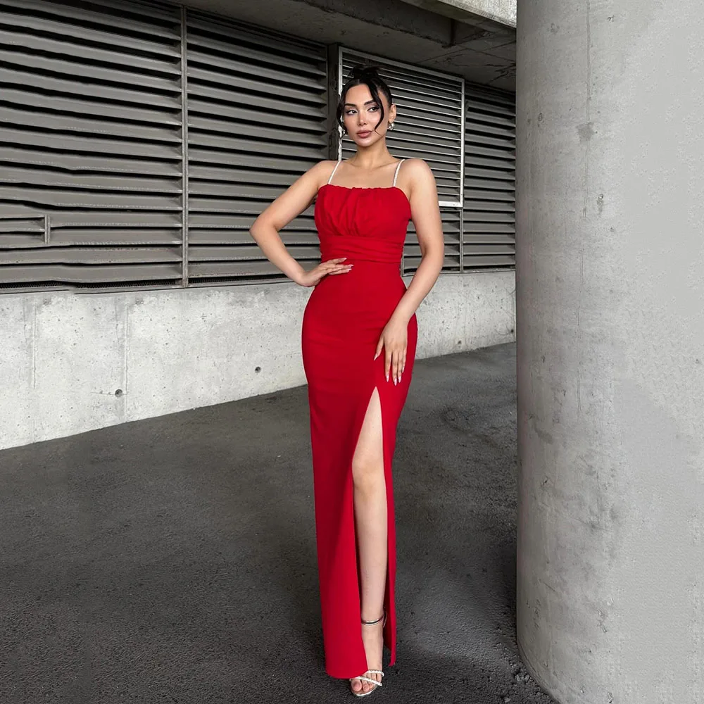 

Msikoods Red Sexy Slit Prom Dress 2025 Simple Sleeveless Evening Gown Bodycon Formal Gown Satin Long Party Dress Customized