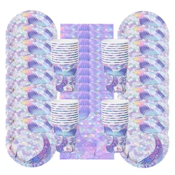 Mermaid Birthday Disposable Tableware Paper Plate Cup Napkin Straw Tablecloth Kid Favors Gift Birthday Party Decoration Supplies