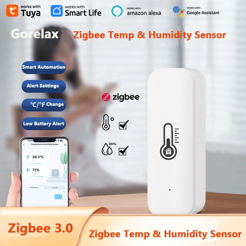 Gorelax 500A Tuya Zigbee 3.0 Smart Temperature Humidity Sensor Indoor Thermometer Smart Life Control For Home Work With Alexa