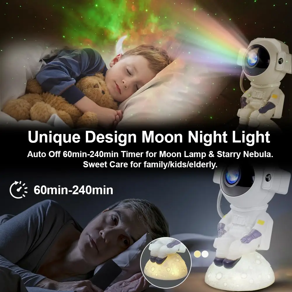 Sterprojector Maan Astronaut Sterrenhemel Lamp 360 Rotatie Hoofd Spaceman Nachtlampje Met Timer Afgelegen Slaapkamer Woondecor