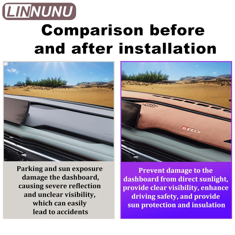 LINNUNU Car Dashboard Mat Avoid Light  Anti Slip Pad Fit for Geely Haoyue L Okavango SunShade Cover 2024 Interior Accessories