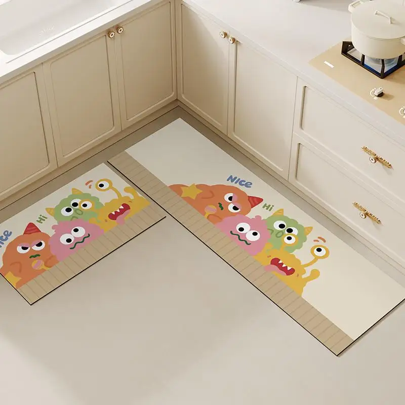 

VIKAMA 2PC Cartoon Bathroom Non-Slip Mat Diatomaceous Earth Bathroom Foot Mat Kitchen Two-Piece Floor Mat Entry Mat