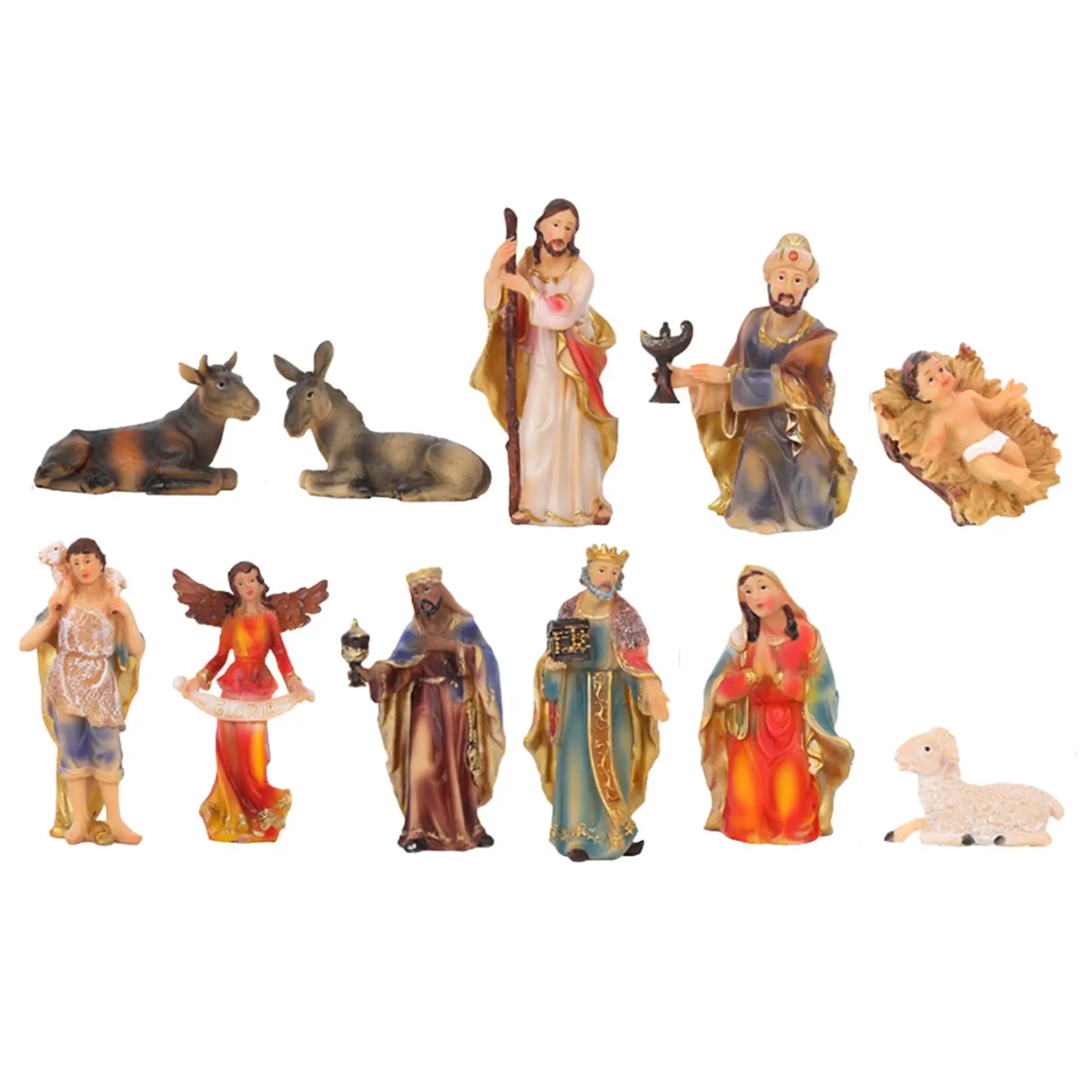 11x Christmas Nativity Figurines Religious Figure Manger Group Birth of Jesus for Desktop Fireplace Shelf Christmas Church