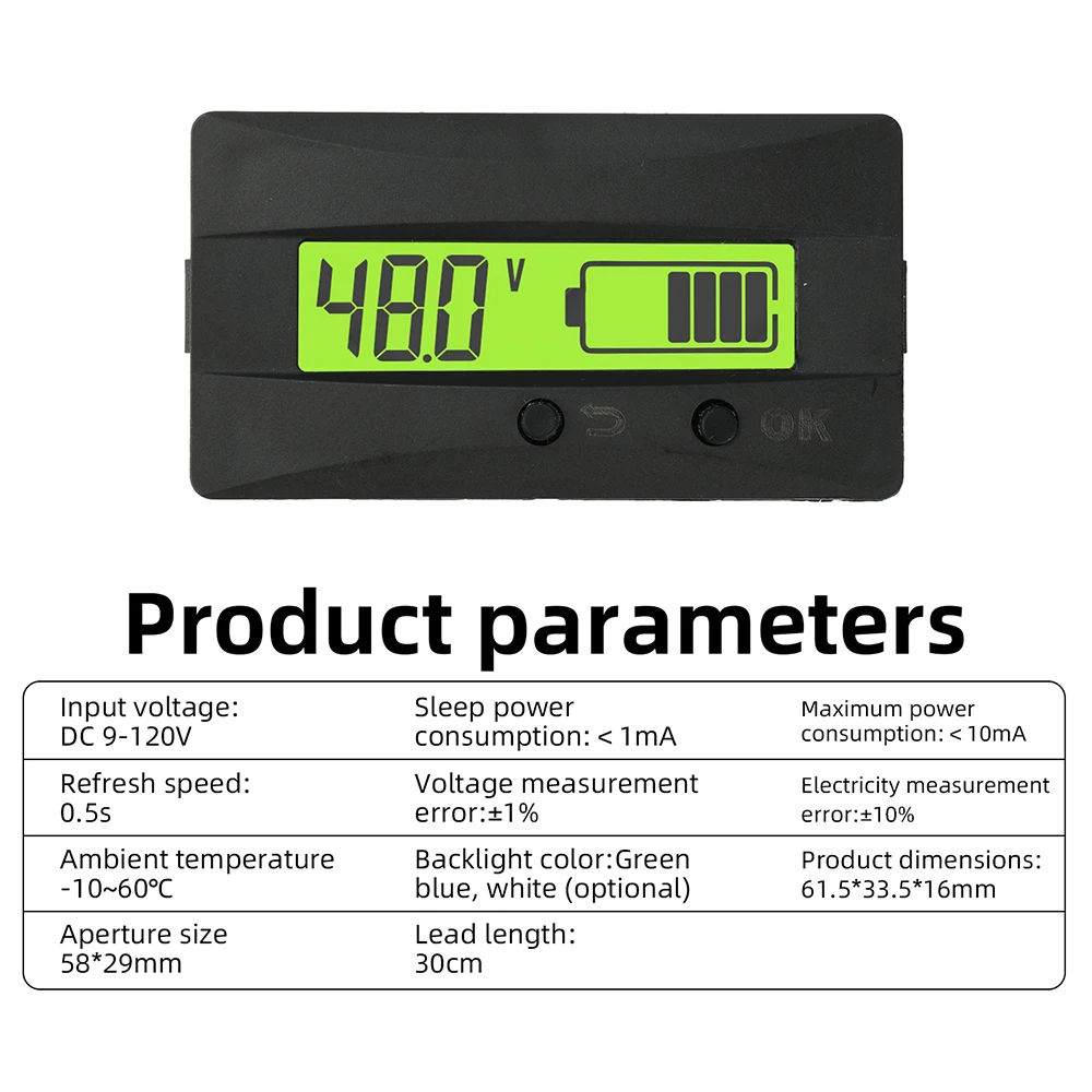 Universeller LCD-Digital-Batteriespannungsanzeiger 9-120V mit Ladezustandsanzeige, Schnappmontage für Lithium- und Blei-Säure-Batterien – Detail 8
