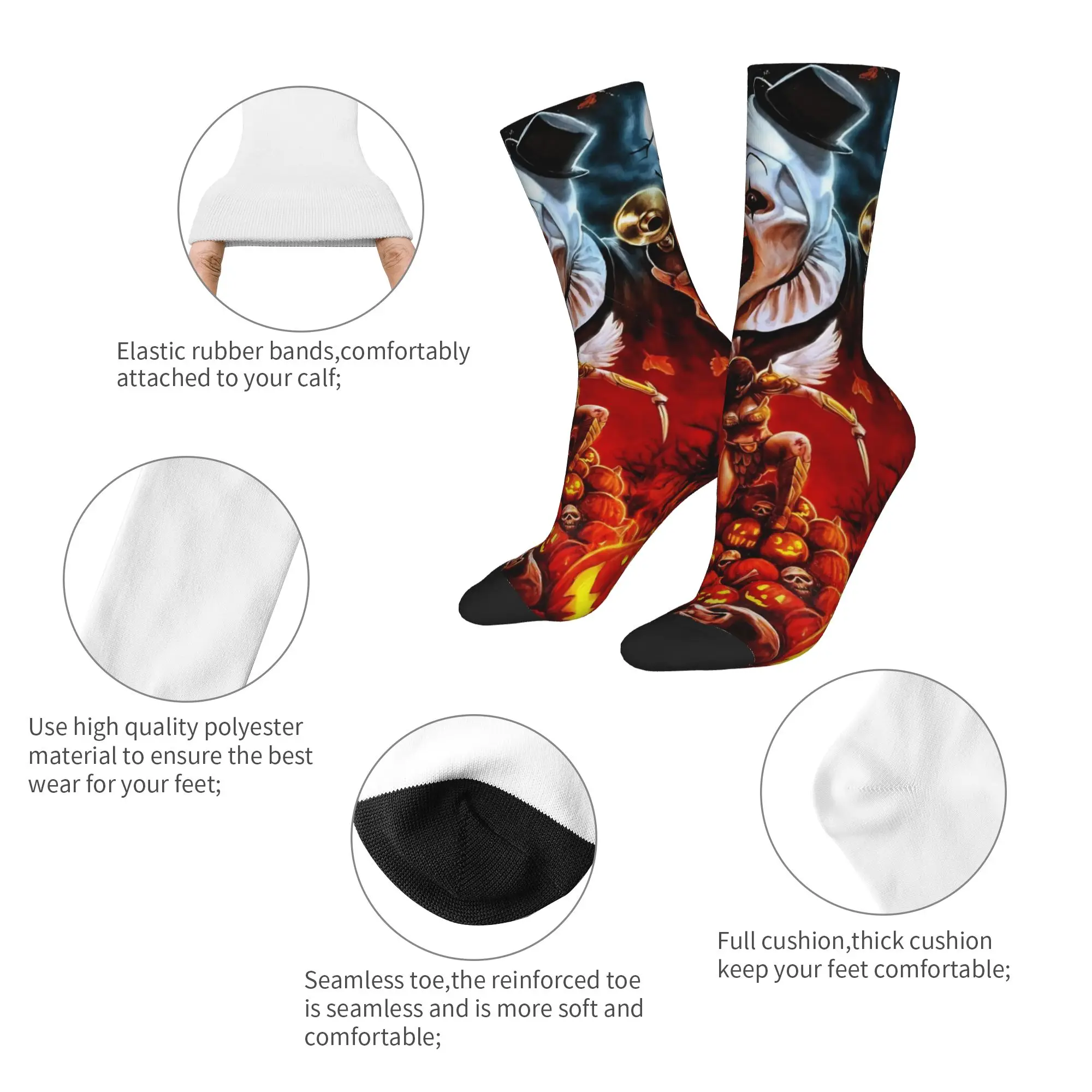 Winter Warm Harajuku Women Men Terrifier Halloween Pumpkin Socks Horror Movie Sweat Absorbing Crew Socks